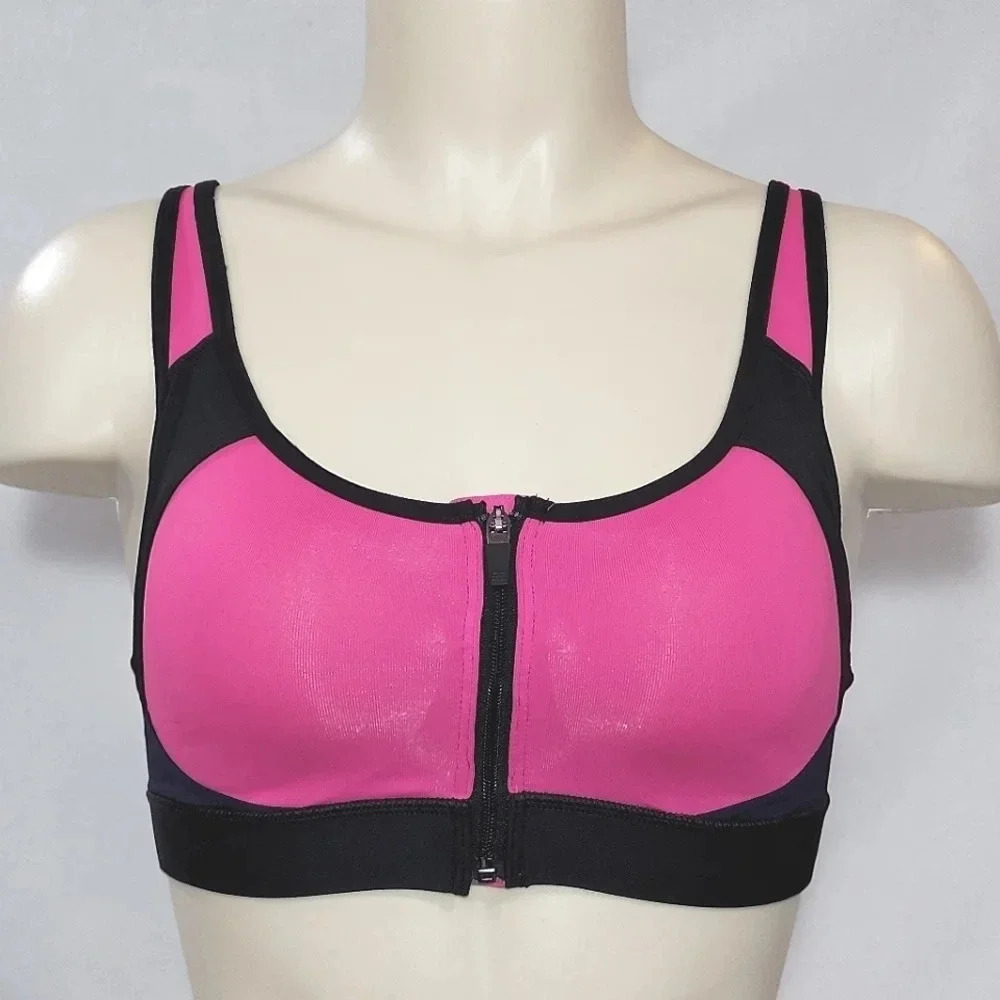 XS X-SMALL Champion N9643 Power Shape Max Zip Front Sport‎ Bra Pink & Black NWT